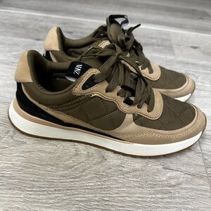 Zara  Olive and Tan Quilted Sneakers